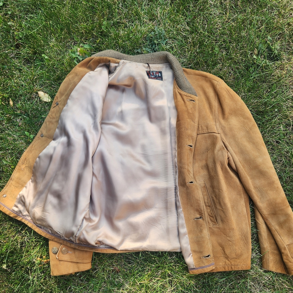 Classic Tan Suede-Look Leather Jacket - Women's Casual Coat - Picture 3 of 5
